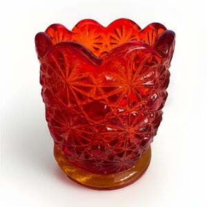 VTG Amberina Daisy Button Glass Toothpick Holder by L E Smith
